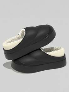 女士冬季防水室內拖鞋,黑色,配有eva厚底,毛絨內裡和防滑底 - 黑色 - 查看 3