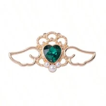 10pcs Mixed Color Baroque Style Alloy Vintage Hollow Out Heart & Wing Shaped Faux Pearl Pendant, Diy Jewelry Making Supplies, For Bracelets, Necklaces, Earrings, Hair Accessories, Wedding Dress, Shoes, Clothes, Collars, Curtains Decoration. 41*20mm Valentines