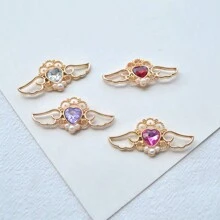 10pcs Mixed Color Baroque Style Alloy Vintage Hollow Out Heart & Wing Shaped Faux Pearl Pendant, Diy Jewelry Making Supplies, For Bracelets, Necklaces, Earrings, Hair Accessories, Wedding Dress, Shoes, Clothes, Collars, Curtains Decoration. 41*20mm Valentines