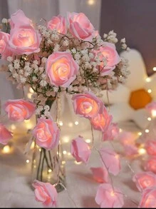 1pc Plastic Led String Light, Romantic Flower Decor Extendable Decorative Light For Party