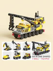 142 piezas/Caja Bloques de construcción Set de 6 en 1: Coche de policía, tanque, para juego educativo y DIY de niños, regalo de cumpleaños, decoración de habitación, regalos de Navidad, bloques de colores