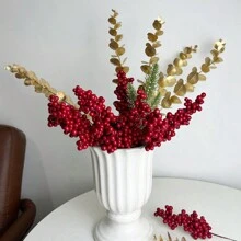 10入組人造紅莓枝、冬青枝,掛花假花花束、家用桌面裝飾 - 紅色 - 查看 1