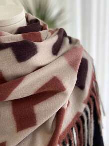 1PC Girls thickened scarf ladies Europe and the United States Autumn and winter new double-sided printed imitation cashmere warm shawl with tassels thickened scarf autumn and winter festival to send friends out of daily life - Khaki - View 4