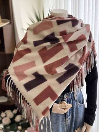 1PC Girls thickened scarf ladies Europe and the United States Autumn and winter new double-sided printed imitation cashmere warm shawl with tassels thickened scarf autumn and winter festival to send friends out of daily life