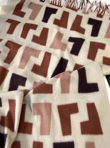 1PC Girls thickened scarf ladies Europe and the United States Autumn and winter new double-sided printed imitation cashmere warm shawl with tassels thickened scarf autumn and winter festival to send friends out of daily life - Khaki - View 2