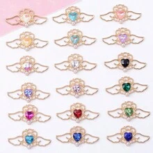 10pcs Mixed Color Baroque Style Alloy Vintage Hollow Out Heart & Wing Shaped Faux Pearl Pendant, Diy Jewelry Making Supplies, For Bracelets, Necklaces, Earrings, Hair Accessories, Wedding Dress, Shoes, Clothes, Collars, Curtains Decoration. 41*20mm Valentines