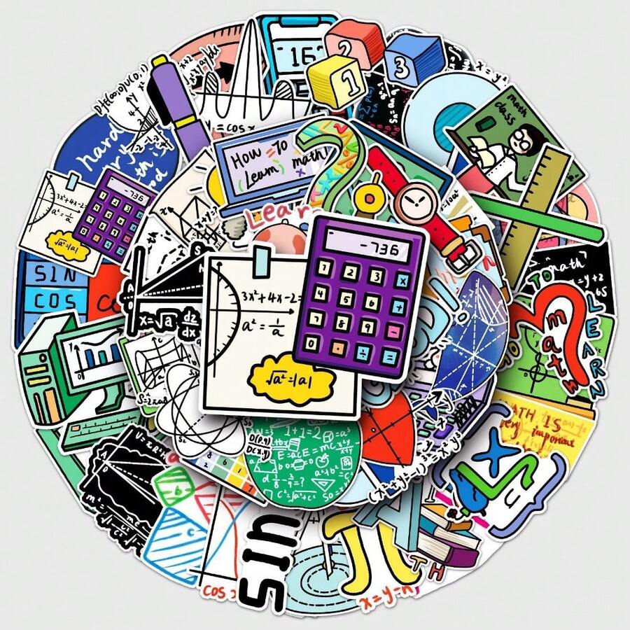 50pcs mathmatical formula pattern cute graffiti waterproof stickers - Apricot - View 1