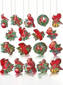 18入組/套木頭聖誕花環在各種各樣尺寸和紅色的吉祥鳥花環懸掛裝飾品適用於戶外節日派對,禮物,合適的適用於聖誕裝飾