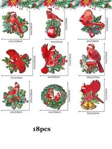 18入組/套木頭聖誕花環在各種各樣尺寸和紅色的吉祥鳥花環懸掛裝飾品適用於戶外節日派對,禮物,合適的適用於聖誕裝飾