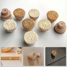 12 pieces rattan round handle knobs, wooden handles, suitable for kitchen, living room, bedroom wardrobe cabinet, brown - Coffee Brown - View 9