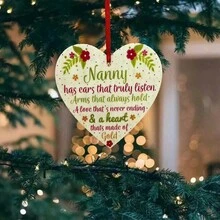 1個雙面木製心形字母聖誕樹掛飾,保姆節日禮物 - 彩色 - 查看 3