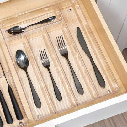Organizador De Cubiertos Acrilico Transparente 5 y 6 Compartimentos para Cajones Cocina