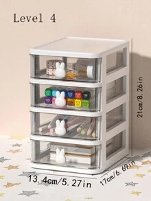 1 Pieza Caja Organizadora De Escritorio En Forma De Conejo Con Cajón De Almacenamiento Para Cosméticos, Lápiz Labial, Papelería Y Varias Chucherías Con Diseño Claro - Blanco - Ver 10