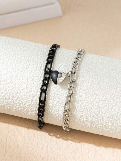 2 件/套心形磁性情侣不锈钢手链，最佳朋友不褪色心形手链情人节、妈妈、母亲、母亲节、礼物