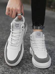 男式彩色方塊復古風前綁帶休閒鞋,酷韓國潮流鞋,時尚多功能運動鞋經典學生高幫運動鞋