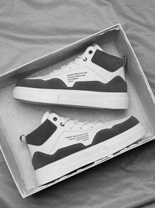 男式彩色方塊復古風前綁帶休閒鞋,酷韓國潮流鞋,時尚多功能運動鞋經典學生高幫運動鞋