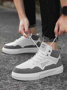 男式彩色方塊復古風前綁帶休閒鞋,酷韓國潮流鞋,時尚多功能運動鞋經典學生高幫運動鞋