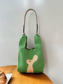 新款個性化糖果色編織袋系列，附可拆卸肩帶。這些肩背包適合休閒和日常使用，適用於戶外旅行和購物等場合。其獨特時尚的設計圖案，輕便簡約的手提袋尤其可愛受歡迎，非常適合日常穿著。靈感來自韓國風格，這款多功能手提袋非常適合休閒穿搭。 - 綠色 - 查看 2