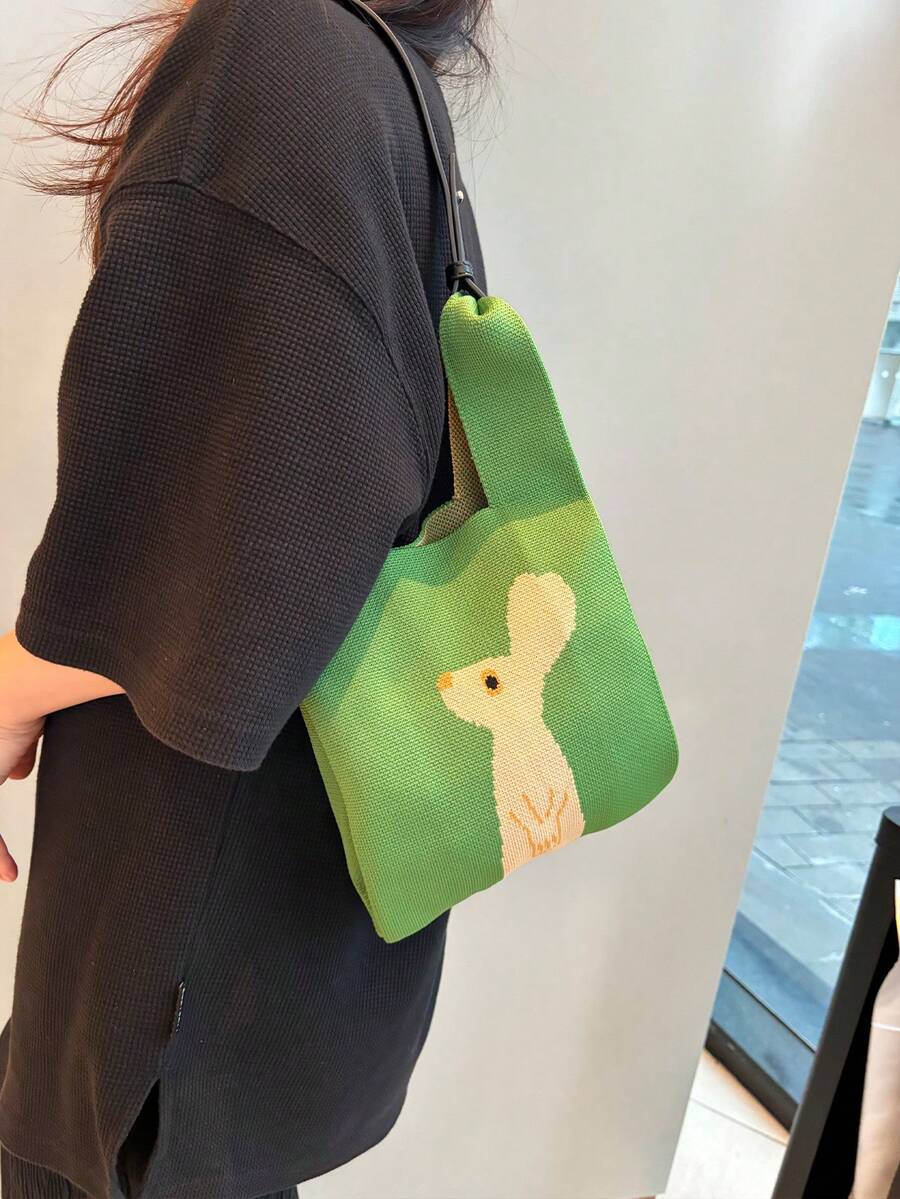 新款個性化糖果色編織袋系列，附可拆卸肩帶。這些肩背包適合休閒和日常使用，適用於戶外旅行和購物等場合。其獨特時尚的設計圖案，輕便簡約的手提袋尤其可愛受歡迎，非常適合日常穿著。靈感來自韓國風格，這款多功能手提袋非常適合休閒穿搭。 - 綠色 - 查看 1