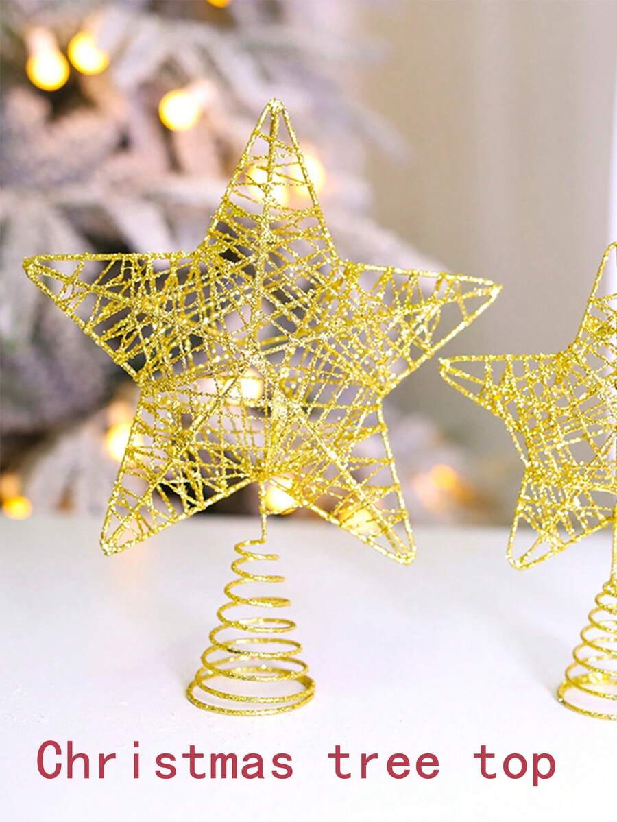 1 Miếng Vàng Xu hướng: Cắt giảm Mùa Xuân Sắt Trang trí Cây thông noel Với Long lanh Ngôi sao & Mùa Xuân - ngọn cây sao vàng - Xem 1