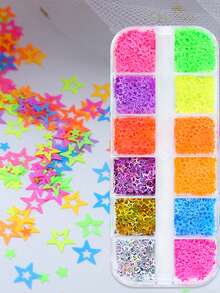 荧光星星亮片美甲配件空心星星闪光片指甲装饰 UV 凝胶抛光美甲霓虹亮片