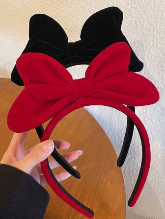 1入組女孩用法式復古風格紅色絨面3d蝴蝶結髮箍新品