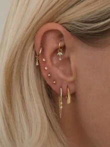 1 bộ/8 cái Thanh lịch Lung linh Chuỗi Thiết kế Của phụ nữ Zirconia Bộ bông tai Đối với Các bữa tiệc , Lễ hội , Ngày tháng Và Đám cưới - Vàng - Xem 1