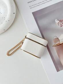 1pc White Wireless Shockproof Earphone Case With Leather Texture Surface Design, Compatible With Airpods Pro Compatible With Airpods1/2 AirPods Pro - White - View 3