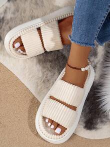 Ladies' Winter White Slippers With Soft Soles, Height Increasing, Suitable For Indoor And Outdoor Wear - Beige - View 3