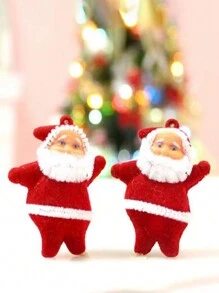 6pcs Red Christmas Tree Decoration Set, Including Small Santa Claus Decor And Hanging Ornaments - Red - View 2