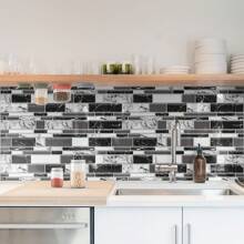 1 rotolo di adesivi impermeabili e anti-olio in mosaico 3D, lucidi, resistenti allo sporco, che imitano le piastrelle in ceramica di marmo, per pareti di cucina, fornelli, bagno, senza lasciare tracce, adesivi, decorazioni murali, decalcomanie in vinile per decorazioni domestiche, articoli per decorazioni primaverili per rinnovare la tua casa, adesivi decorativi per feste, regali di compleanno e laurea