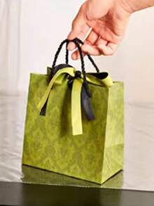 1個禮品袋圖案優質綠色禮品袋,配帶絲帶,適用於生日、婚禮、嬰兒淋浴、聖誕假日派對好禮 - 綠色 - 查看 6