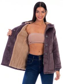 Women's Suede Coat With Shearling Lining Hood