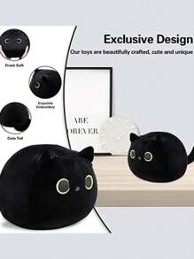 1 件可爱卡哇伊黑猫毛绒枕头娃娃 - 儿童圣诞节、万圣节、生日礼物 - 黑色 - 查看 3