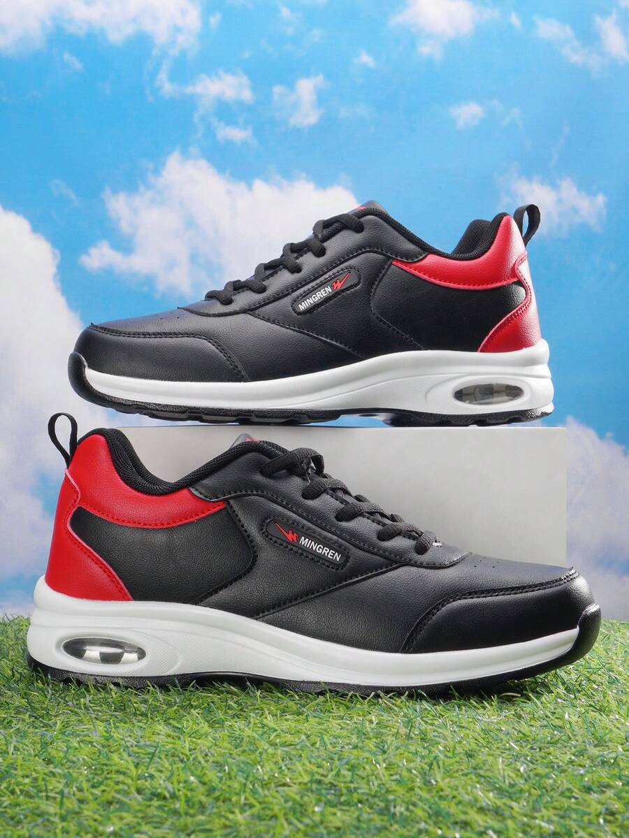 SHUANGXING 男士氣墊減震運動鞋,秋冬季節,帶鞋帶的休閒低幫運動鞋,輕巧舒適,黑色工作和跑步鞋 - 黑色 - 查看 1