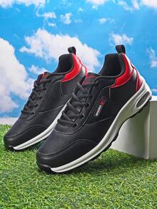 SHUANGXING 男士氣墊減震運動鞋,秋冬季節,帶鞋帶的休閒低幫運動鞋,輕巧舒適,黑色工作和跑步鞋 - 黑色 - 查看 4