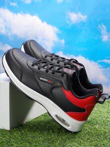 SHUANGXING 男士氣墊減震運動鞋,秋冬季節,帶鞋帶的休閒低幫運動鞋,輕巧舒適,黑色工作和跑步鞋 - 黑色 - 查看 2