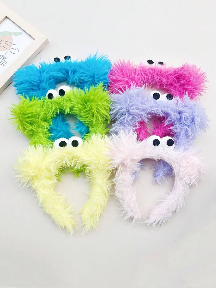 1件可愛毛絨小怪獸女孩發帶,洗臉頭帶,禮物,派對頭飾 - 玫紅色 - 查看 1