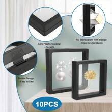 漂浮式展示架,10入組透明3d Pe漂浮式架珠寶收納盒展示架,適用於石箭頭、獎章、古董飾品標本3.5×3.5英寸、2.7×2.7英寸 - 黑色 - 查看 7