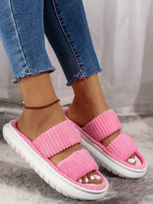 Winter New Arrival Thick Sole Fur Slippers With Antiskid Soft Sole Designed For Indoor & Outdooor Wearing, Women's - Pink - View 5