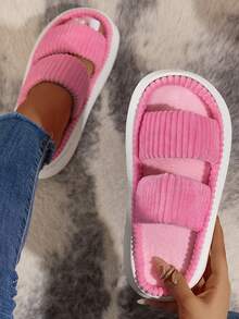 Winter New Arrival Thick Sole Fur Slippers With Antiskid Soft Sole Designed For Indoor & Outdooor Wearing, Women's - Pink - View 1