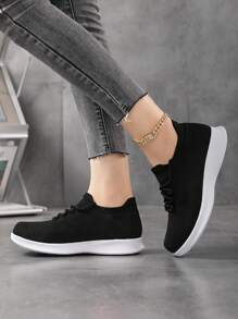 Xuyên biên giới Của phụ nữ Nhẹ Và Thoáng khí Đen Và Trắng Lace-up Dệt kim Vớ Giày dép Giải trí Giày dép - Đen và trắng - Xem 2