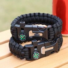 1pc Outdoor 4-In-1 Survival Mountaineering Paracord Bracelet With Whistle, Compass And Survival Guide, No Firestarter Included Camping Camping Stuff