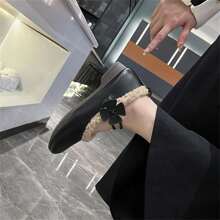 歐式女鞋 - 2023冬季新款軟皮蓬鬆內襯樂福鞋方頭珍平底鞋一扣 - 黑色 - 查看 6