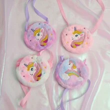 1 Pezzo Borsa A Tracolla A Forma Di Unicorno Rosa In Peluche