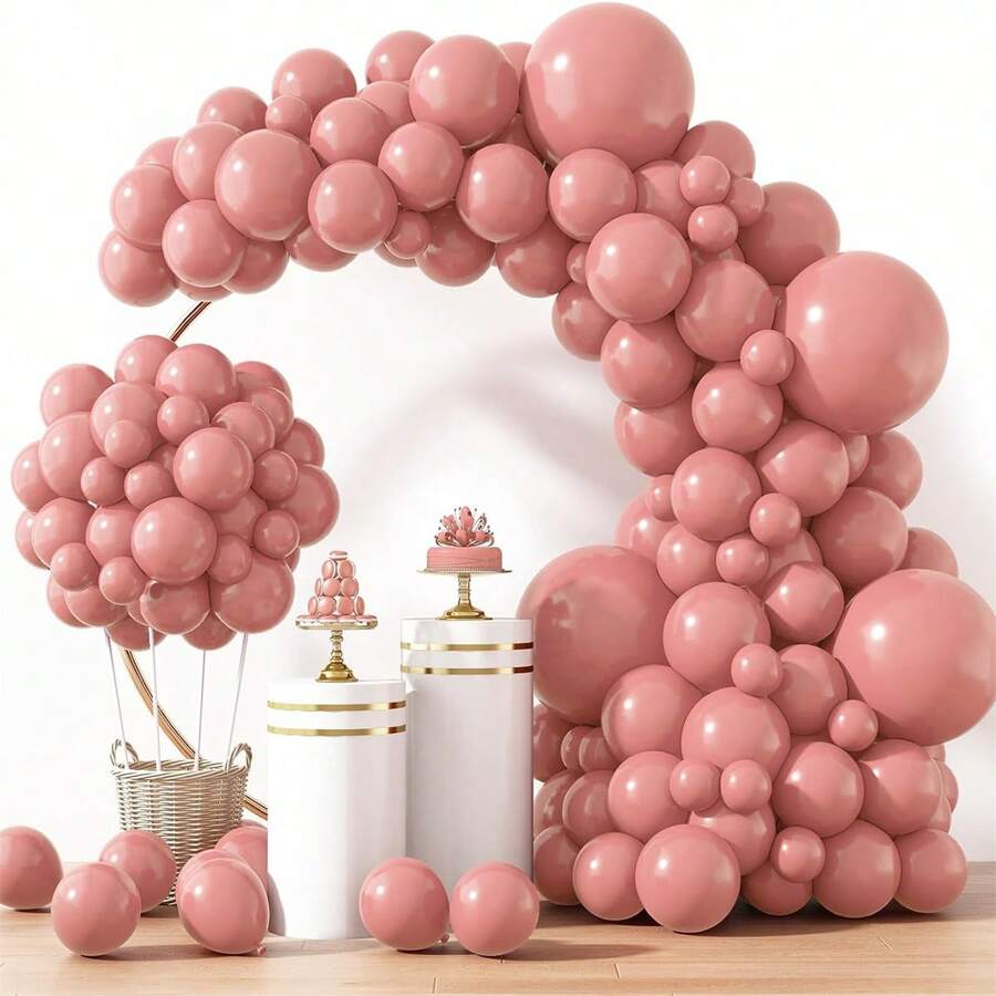 50/132pcs Retro Pink Balloons Latex Balloons Different Sizes 18 12 10 5 Inch Party Balloon Kit For Valentine's Day Birthday Baby Shower Wedding Princess Theme Party Decoration