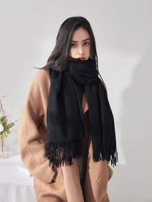 1 Miếng Của phụ nữ vui tươi Và Dễ thương Bắt chước Cashmere Số lớn Tua dài Màu thuần Cổ điển Ấm áp Khăn choàng , Cặp đôi Qủa tặng Giải trí - màu đen - Xem 3