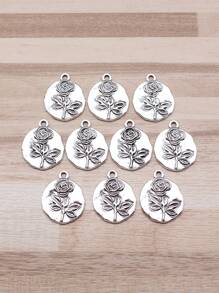 10 件/袋 18x21 毫米（0.71x0.83 英寸）古董銀色玫瑰標籤吊墜適合 Diy 珠寶製作 - 古銀色-10pcs - 查看 1