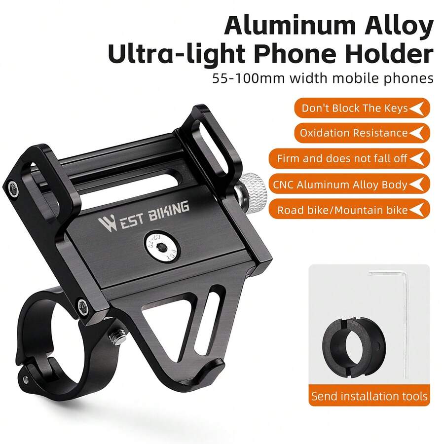 1 件 West Biking 自行車手機支架鋁合金把手手機支架電動自行車導航支架騎乘裝備 - 黑色 - 查看 1