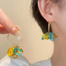 1對鋅合金彩色水晶珠花式流蘇耳環,適合女性佩戴